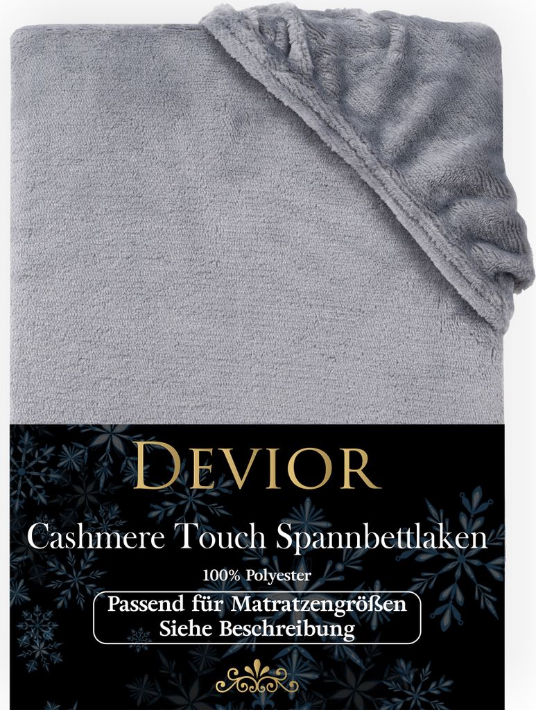 Devior Cashmere Touch Spannbettlaken 140x200 - 160x200 cm grau Bettlaken bis 22cm Matratzenhöhe Winter Warm Kuschelig