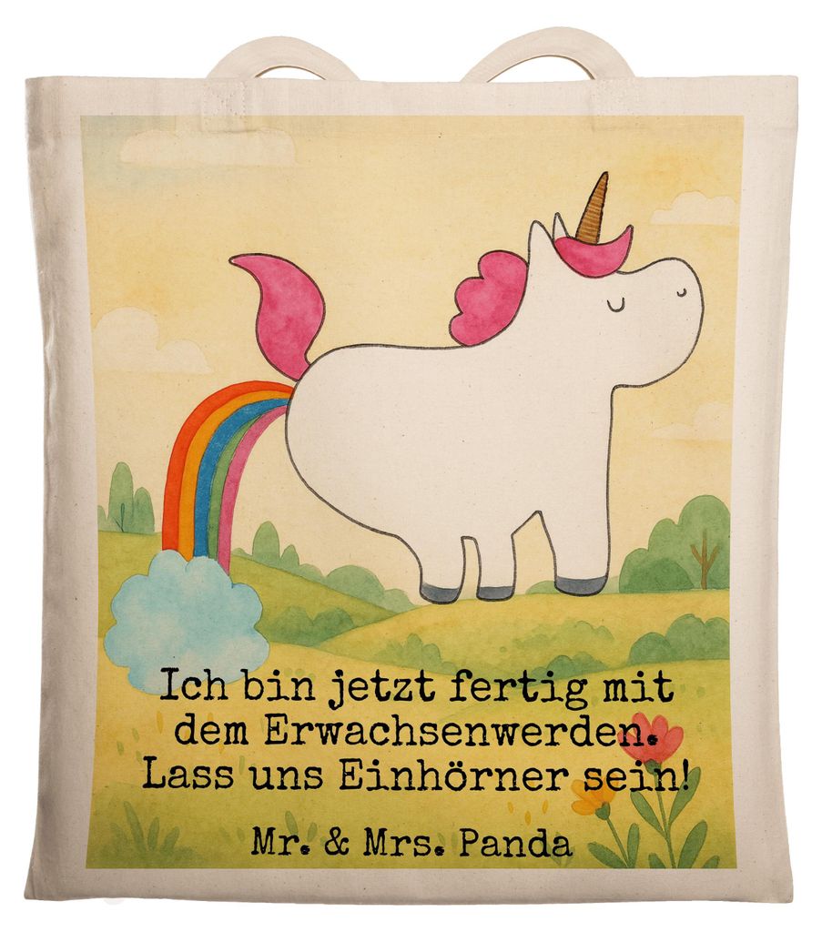 Mr. & Mrs. Panda Shopping Tasche Einhorn Pupsen Design - Weiß - Geschenk, Tote Bag, Unicorn, Spaß, Tragetasche, Regenbogen, Beutel, Schultasche, ...