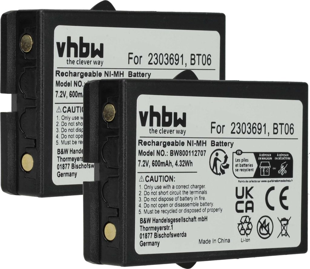 vhbw 2x Akku kompatibel mit Ikusi TM61, TM60, TM62 Industrie-Funkfernsteuerung Fernbedienung (600 mAh, 7,2 V, NiMH) - Schwarz