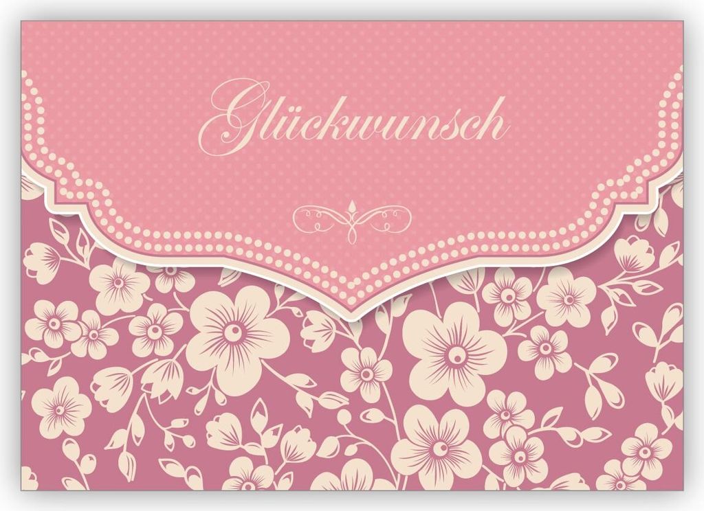 Wunderbare Vintage Glückwunschkarte mit Retro Kirschblüten Muster in rosa zur Hochzeit, Taufe, Geburt, Examen etc: Glückwunsch