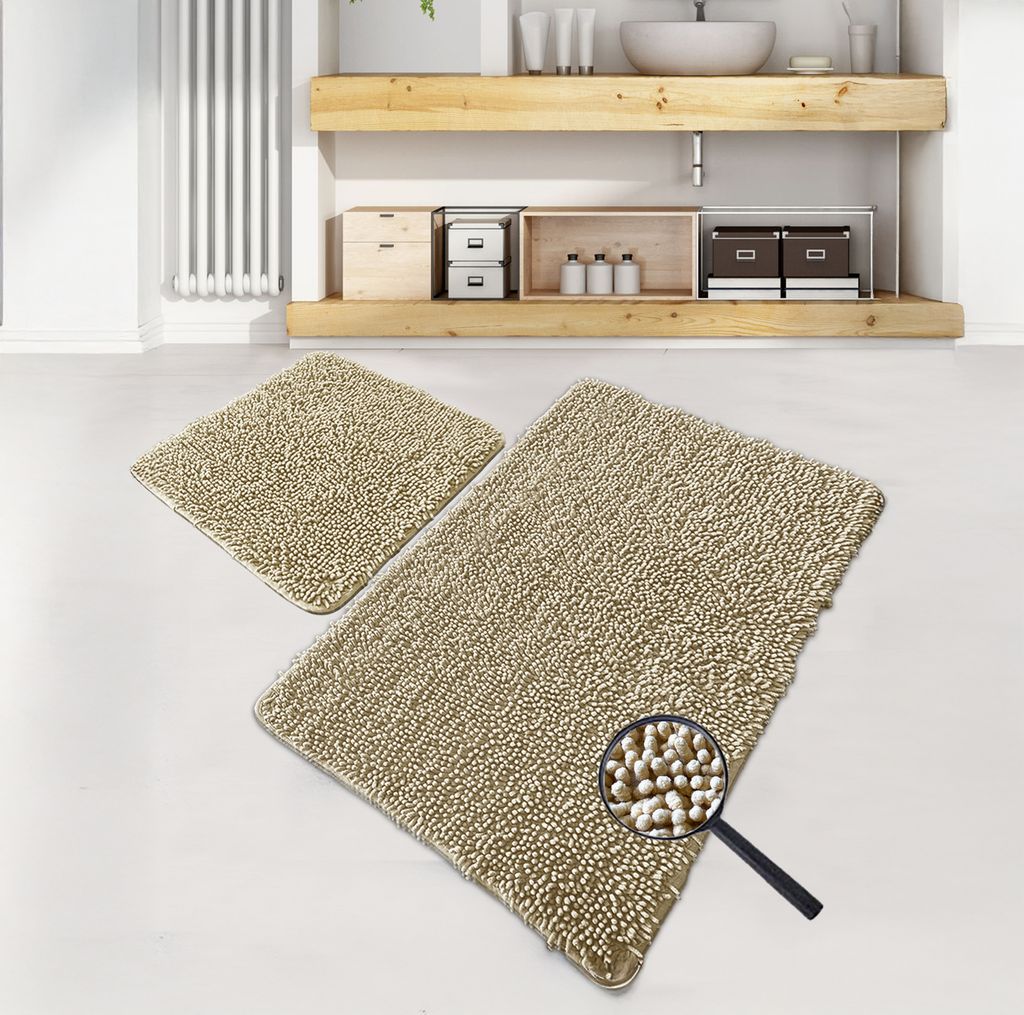 Bosdela Badezimmerteppich Set - 60x100 cm + 50x60 cm (2-teilig)Stone (1231)
