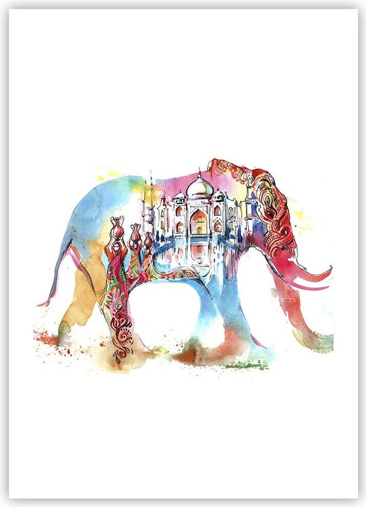 Poster - Poster ohne Rahmen - Elefant Indien ethnisch Kultur - 50x70 cm - Wand Bild - Wanddeko - Wandbilder - Kunstposter - Wandposter - Bilder - K...
