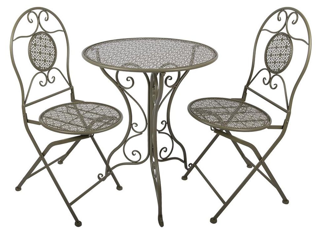 Clayre & Eef Bistro-Set Bistrotisch Bistrostuhl 3-Teilig Ø 60x70 / 50x40x93 cm Grün Metall