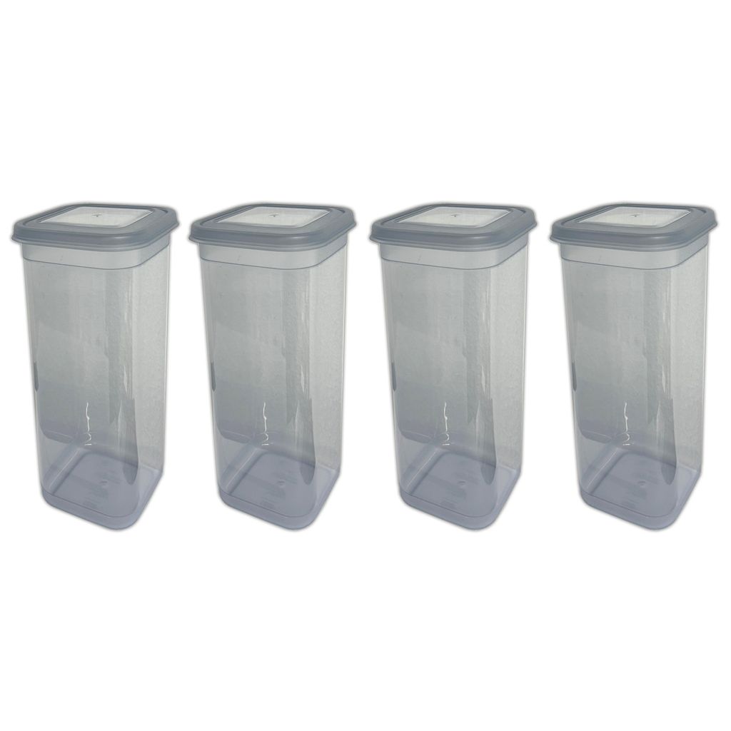 4x Kunststoff Vorratsdose mit Deckel Grau 1,9 L Frischhaltedose Mehl Zucker Nudel Aufbewahrungsdose