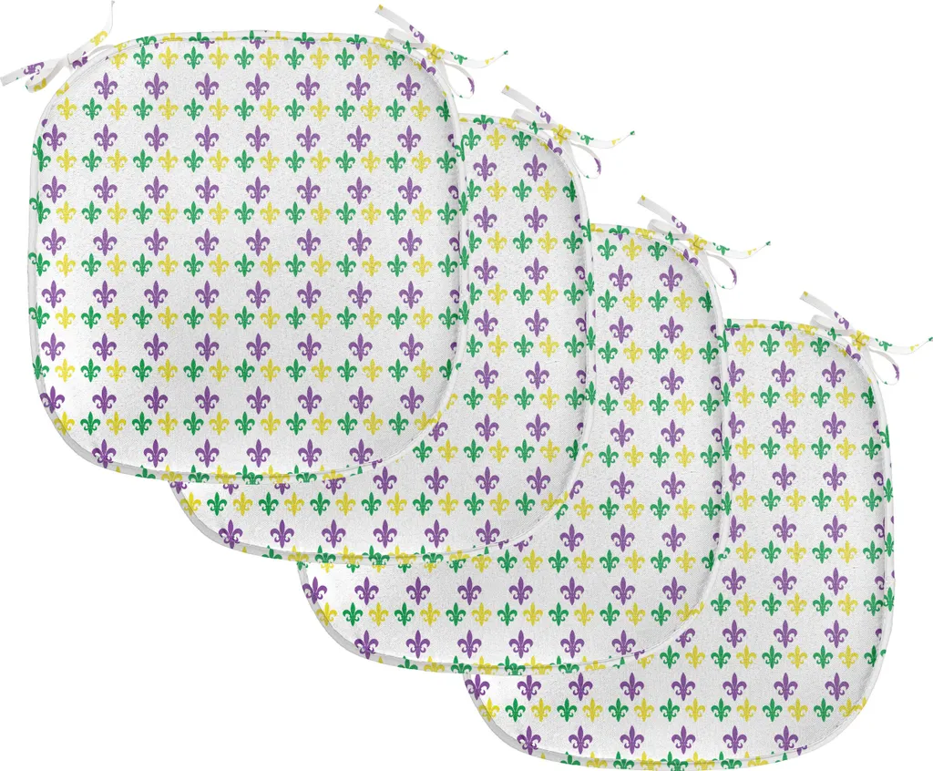 ABAKUHAUS Rivestimenti per sedie da sala da pranzo, fiori di giglio carnevaleschi, cuscini decorativi impermeabili con cinturini per sedie da cucina, 40 cm x 40 cm, confezione da 4, verde giallo viola