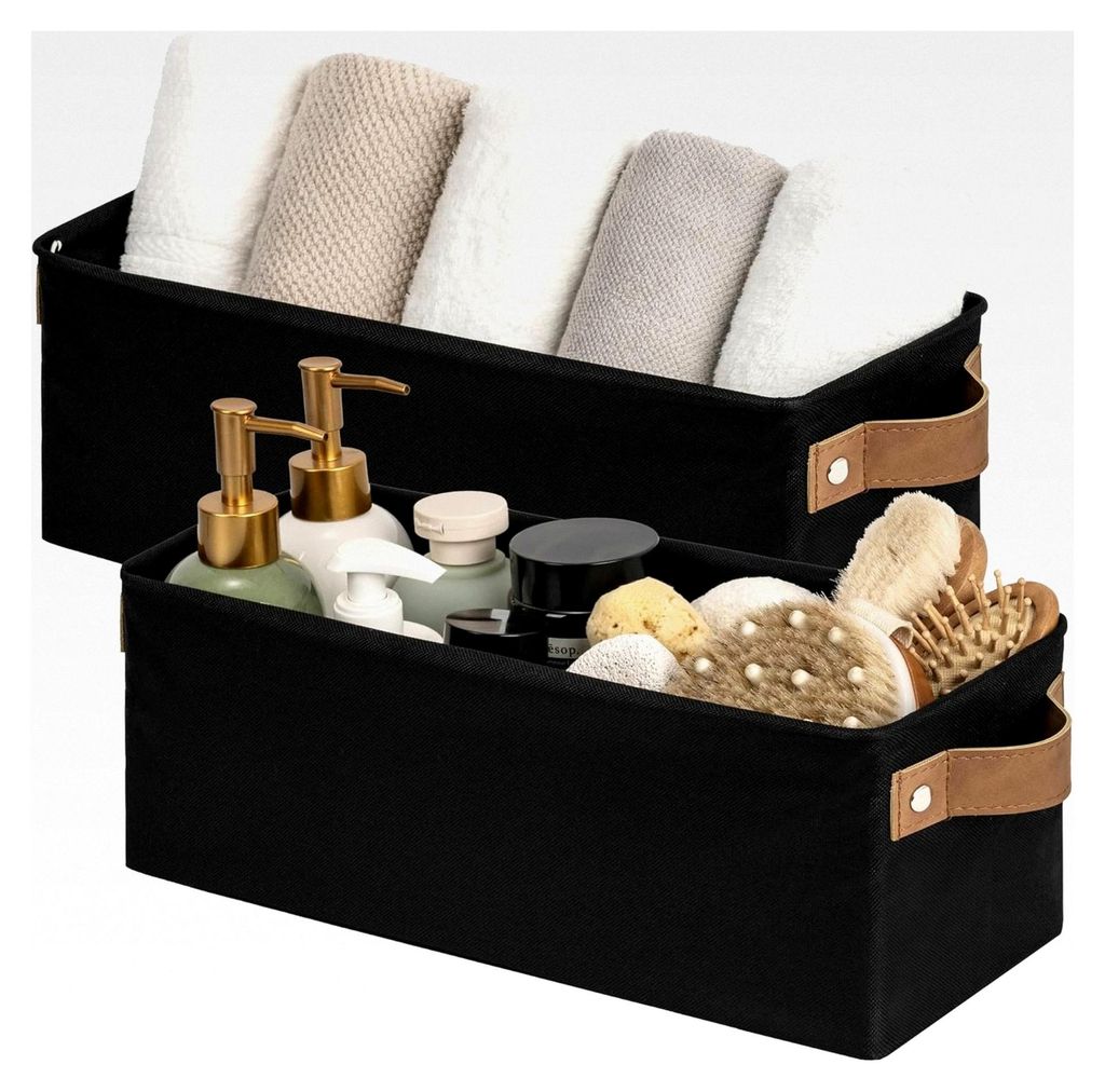 Schmaler Aufbewahrungskorb aus Stoff, faltbarer Badezimmer-Organizer, lange Aufbewahrungsbox mit Griffen, Ordnungsboxen für Regal und Kleiderschra...