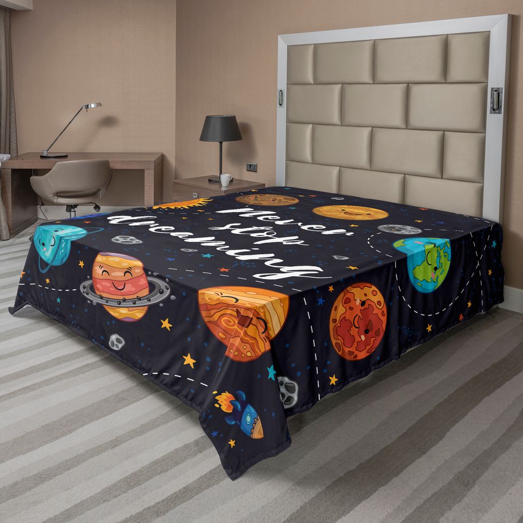 ABAKUHAUS Sprichwort Bettlaken, Weltraum Planeten Stern Cluster Sonnensystem Mond Und Kometen Sonne Kosmos Illustration, weiches bequemes oberes Be...