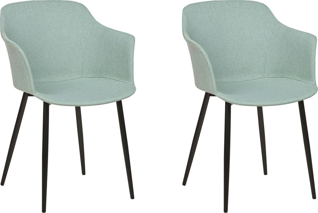 BELIANI Esszimmerstuhl 2er Set Mintgrün Stoffbezug mit Schwarzen Metallbeinen Hohen Armlehnen Retro Wohnzimmer Essbereich Flur Ausstattung Möbel