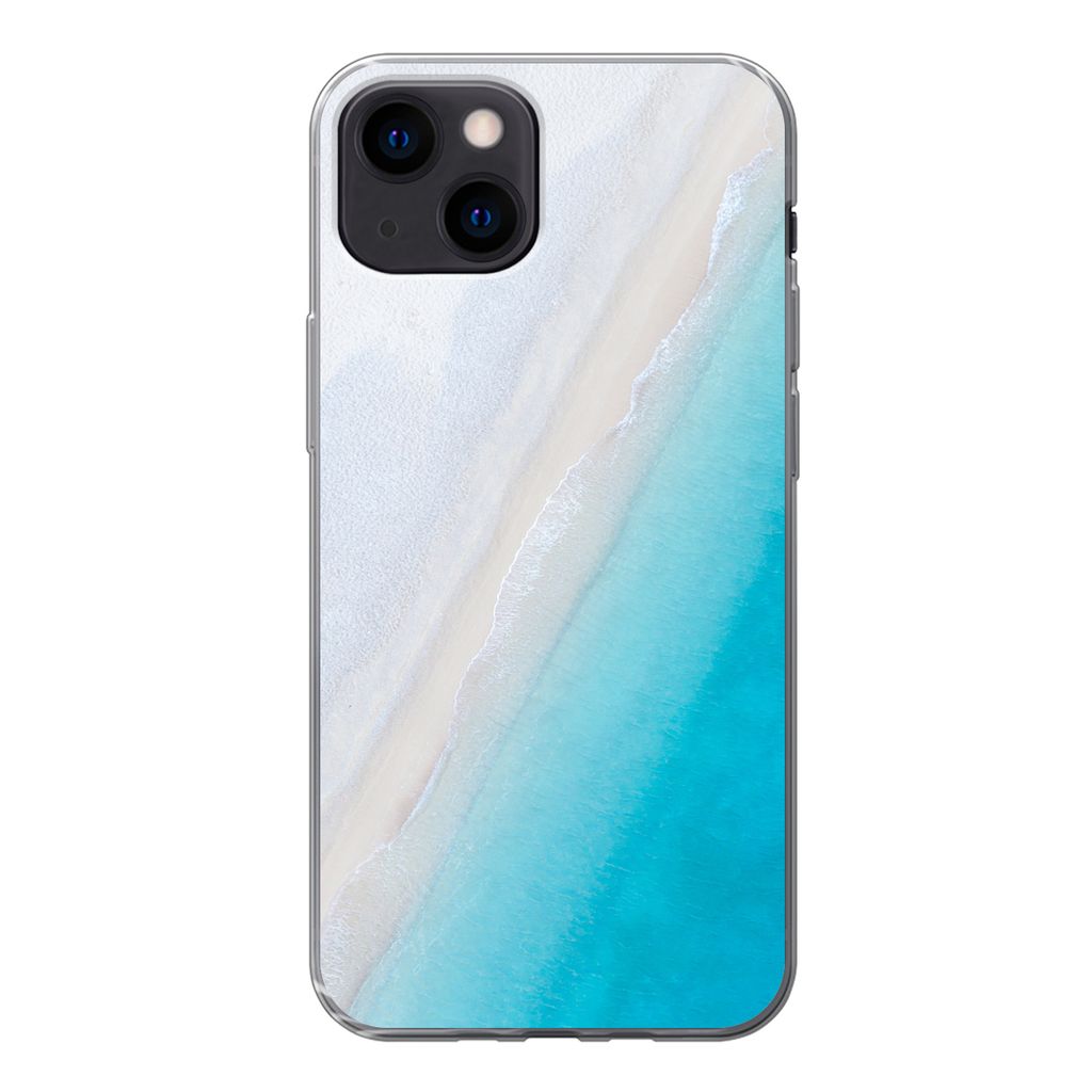 MuchoWow Handyhülle Schutzhülle Hülle für iPhone 13 mini Strand - Meer - Blau Silikon Softcase Handy Hülle - Softcase