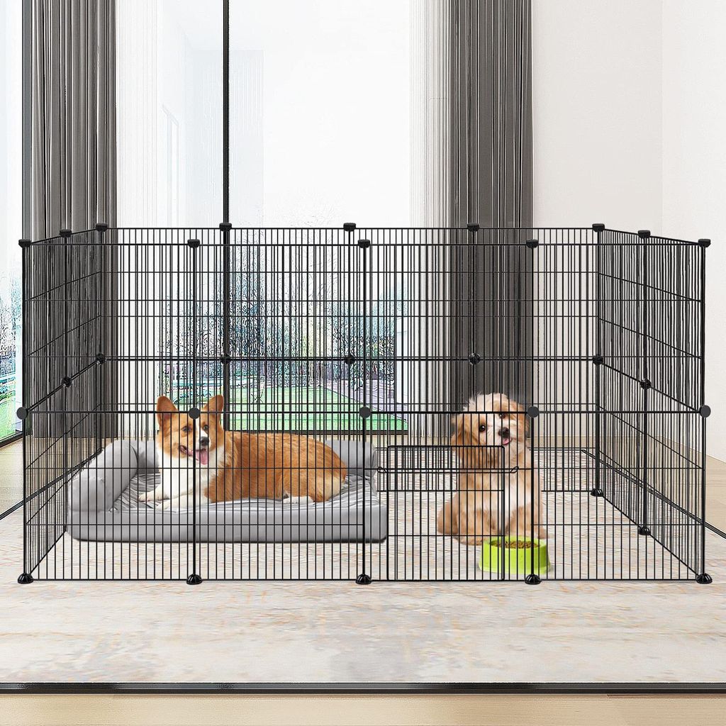 JNGLGO Freigehege Gittergehege für Kaninchen, Meerschweinchen Käfig Gehege, Kleintierkäfig inkl. Tür, Welpenauslauf Kleintiergehege Freilaufgeh...