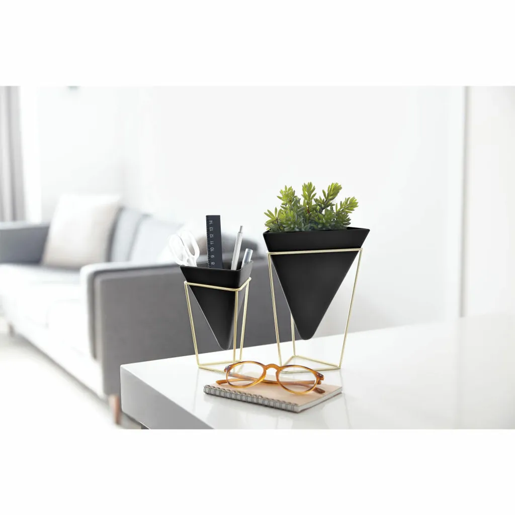 Cache-pot en Céramique Trigg Umbra Noir/Laiton 1004372-1137 Lot de 2
