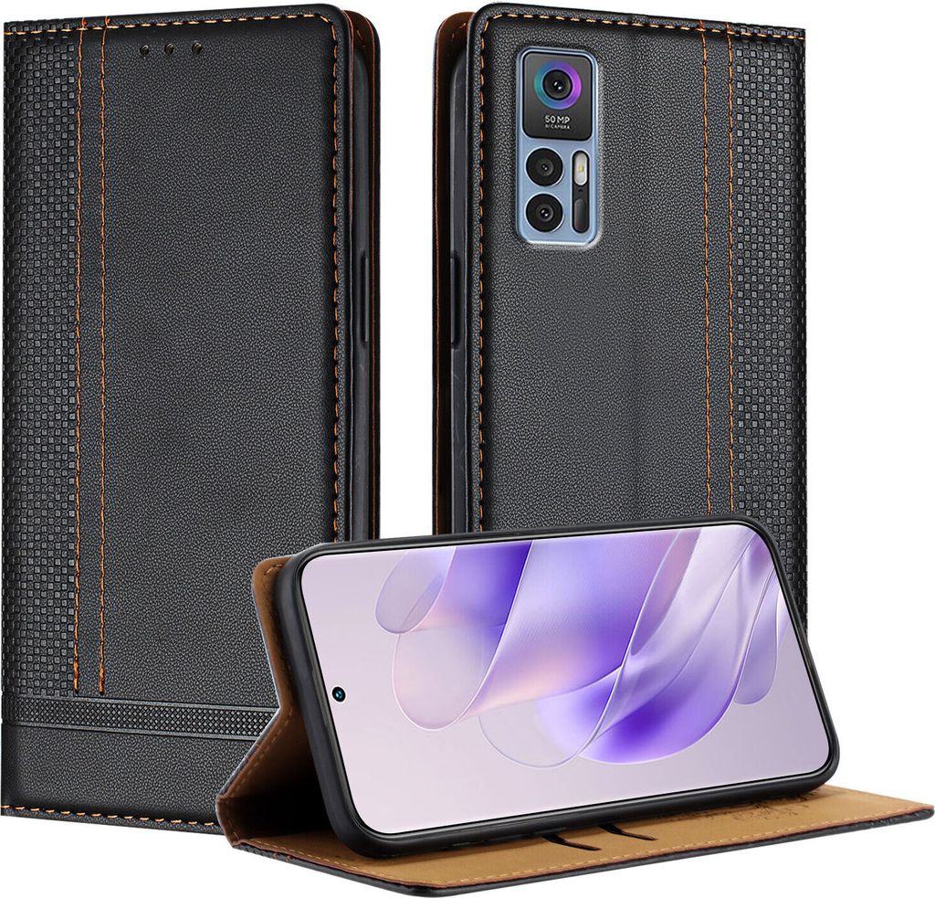 Handyhülle für TCL 30 Leder Flip Klappbare Schutzhülle mit Standfunktion Schwarz