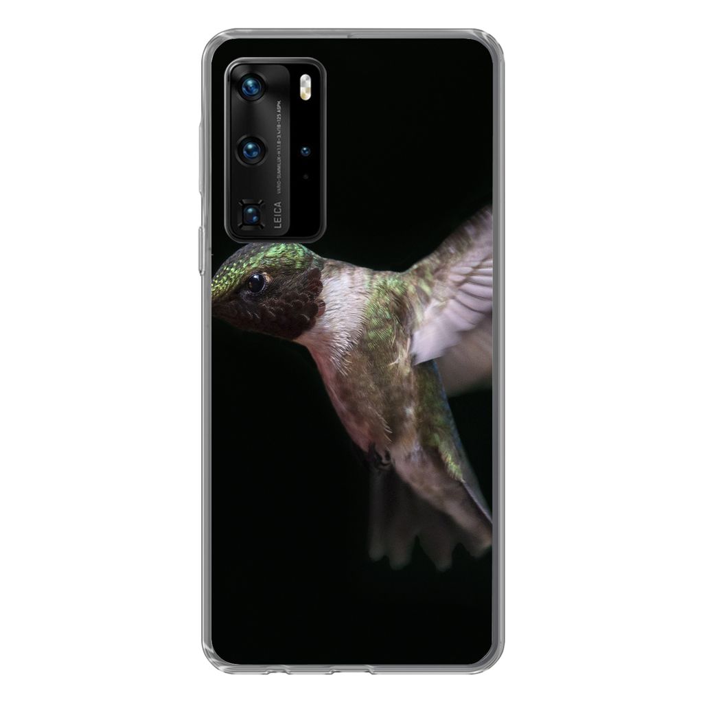 MuchoWow Handyhülle Schutzhülle Hülle für Huawei P40 Pro Rubinkehl-Kolibri auf schwarzem Hintergrund Silikon Softcase Handy Hülle