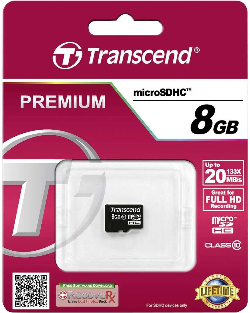 Transcend microSDHC 8GB Classe 10 - Memoria Affidabile per Foto e Video - 2