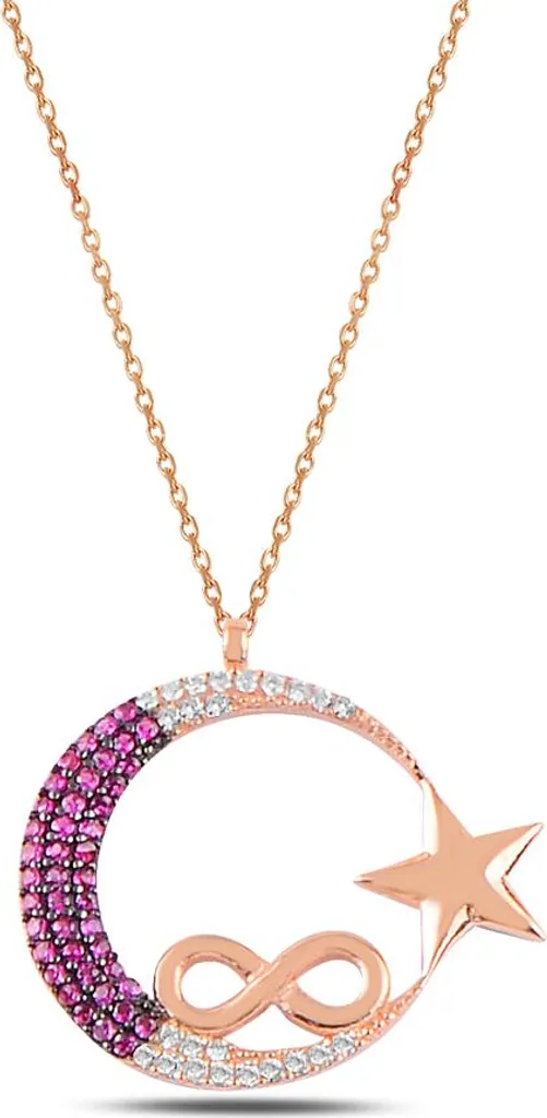 Idée Cadeau Femme Collier Argent 925 Symbole Infini et Ayyıldız Zircon