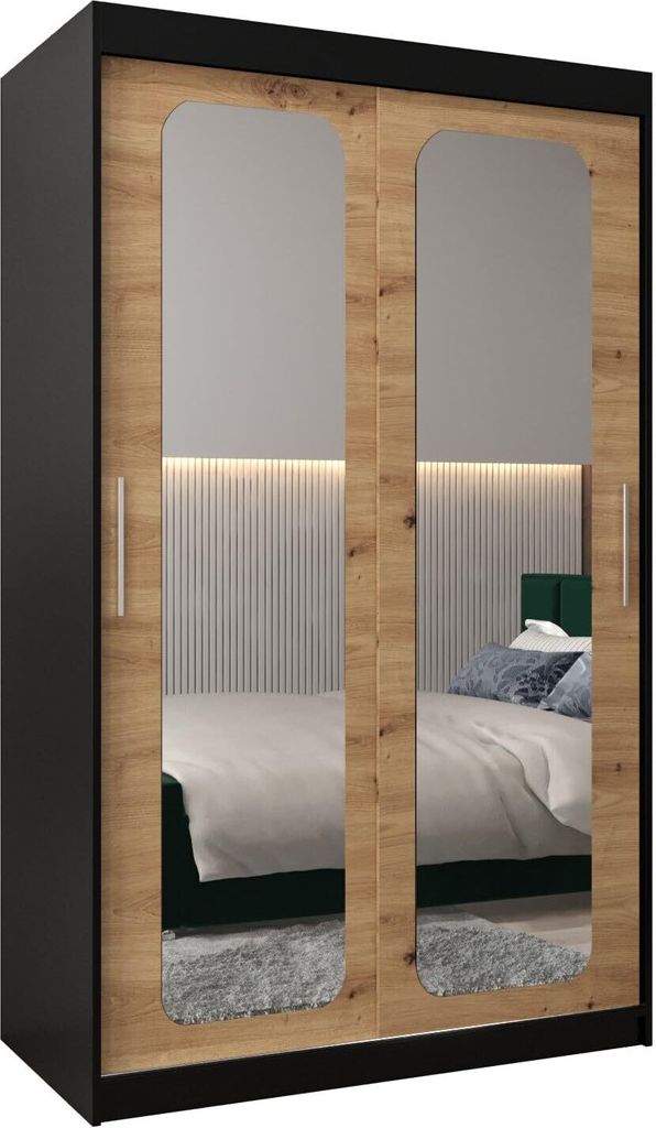 MEBLE KRYSPOL Promo 3120 Schlafzimmerschrank zwei Schiebetüren - Mattschwarz + Artisan