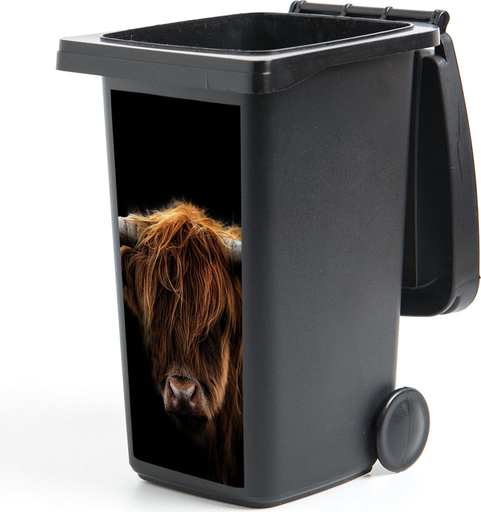 MuchoWow Mülltonnenaufkleber Schottischer Highlander - Hörner - Schwarz - Tiere - Natur - Wild - Kuh 38x80 cm - Behälteraufkleber - Mülleimer...