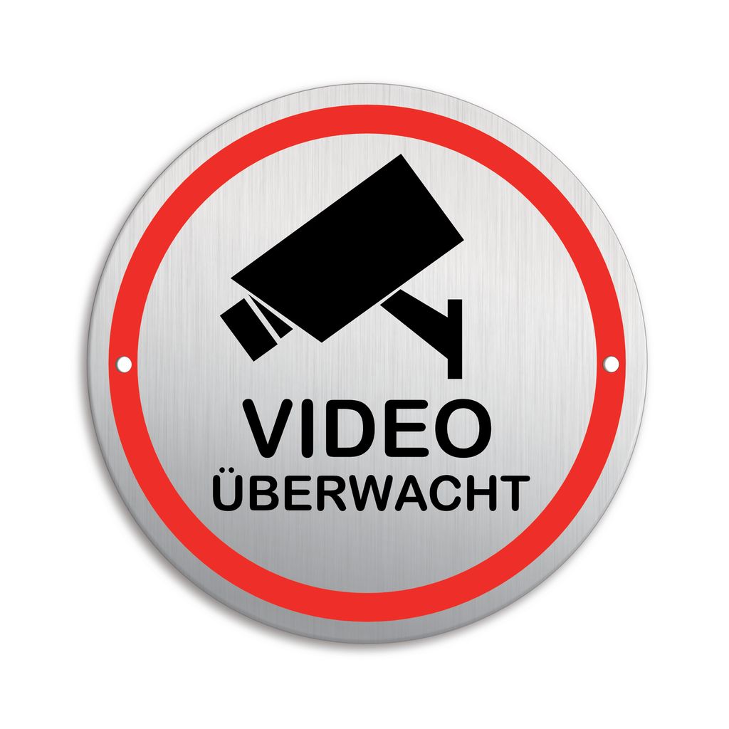Grundstück-Alarm-Video-Alu-Edelstahl-Optik-19 x 19 cm-Warnschild-Video-Schild 