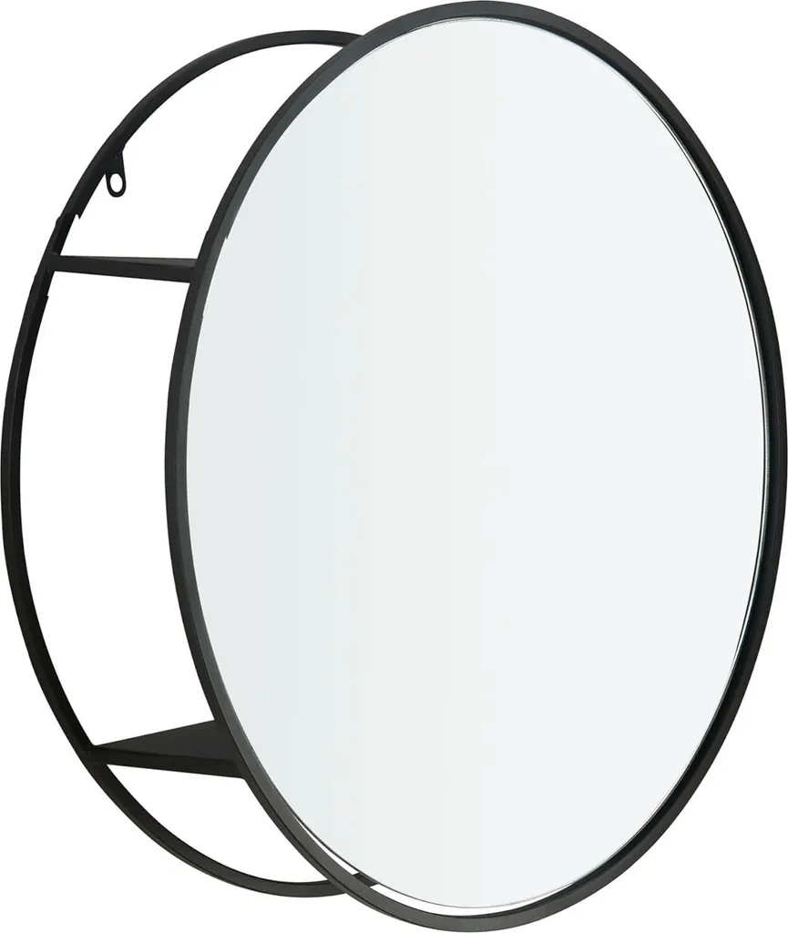 Miroir Mural Rond 45 cm Noir : Solution Rangement Gain de Place Loft