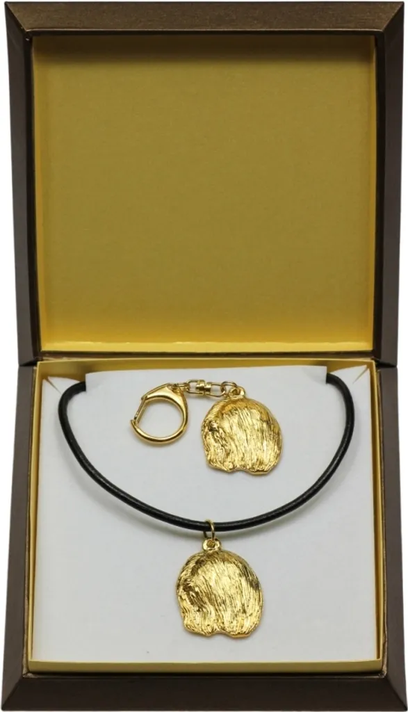 Collier et porte-clés Lhasa Terrier en or pour passionné de chien lion