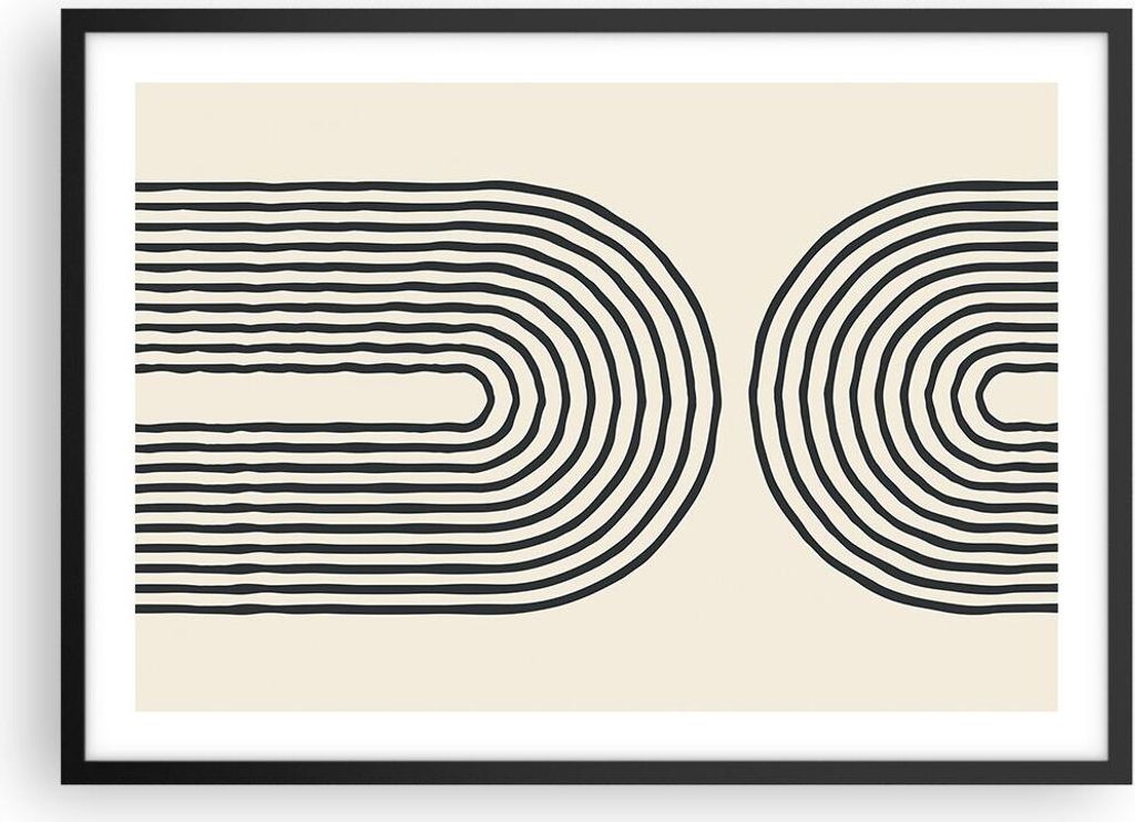 Gerahmtes Poster - Schwarzer Rahmen - Linien Oval Minimalismus - 70x50 cm - Wand Bild - Wanddeko - Wandbilder - Kunstposter - Wandposter - Bilderra...