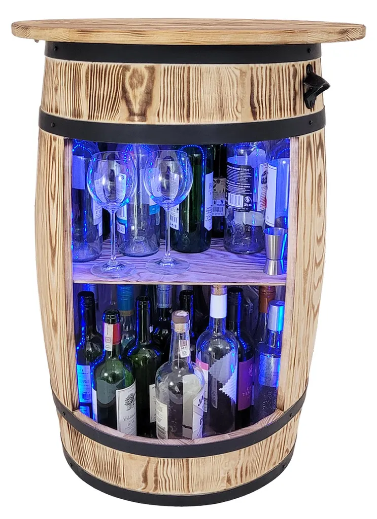 Table de bar bois LED RGB pour salon et cuisine avec porte-bouteilles