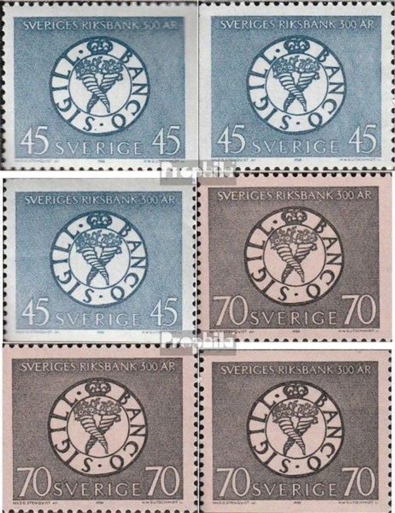 Briefmarken Schweden 1968 Mi 603A,Dl,Dr,604A,Dl,Dr (kompl.Ausg.) postfrisch 300 J. Reichsbank