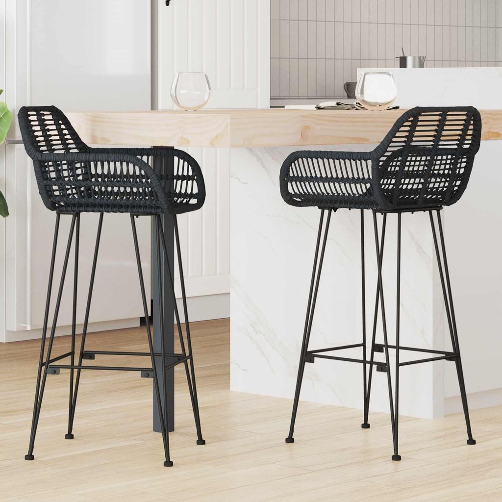 "Schlussverkauf" Barstuhl 2 Stück - moderne Tresenhocker Küchenhocker - Schwarz 55x52x105 cm Rattan und Eisen C15339