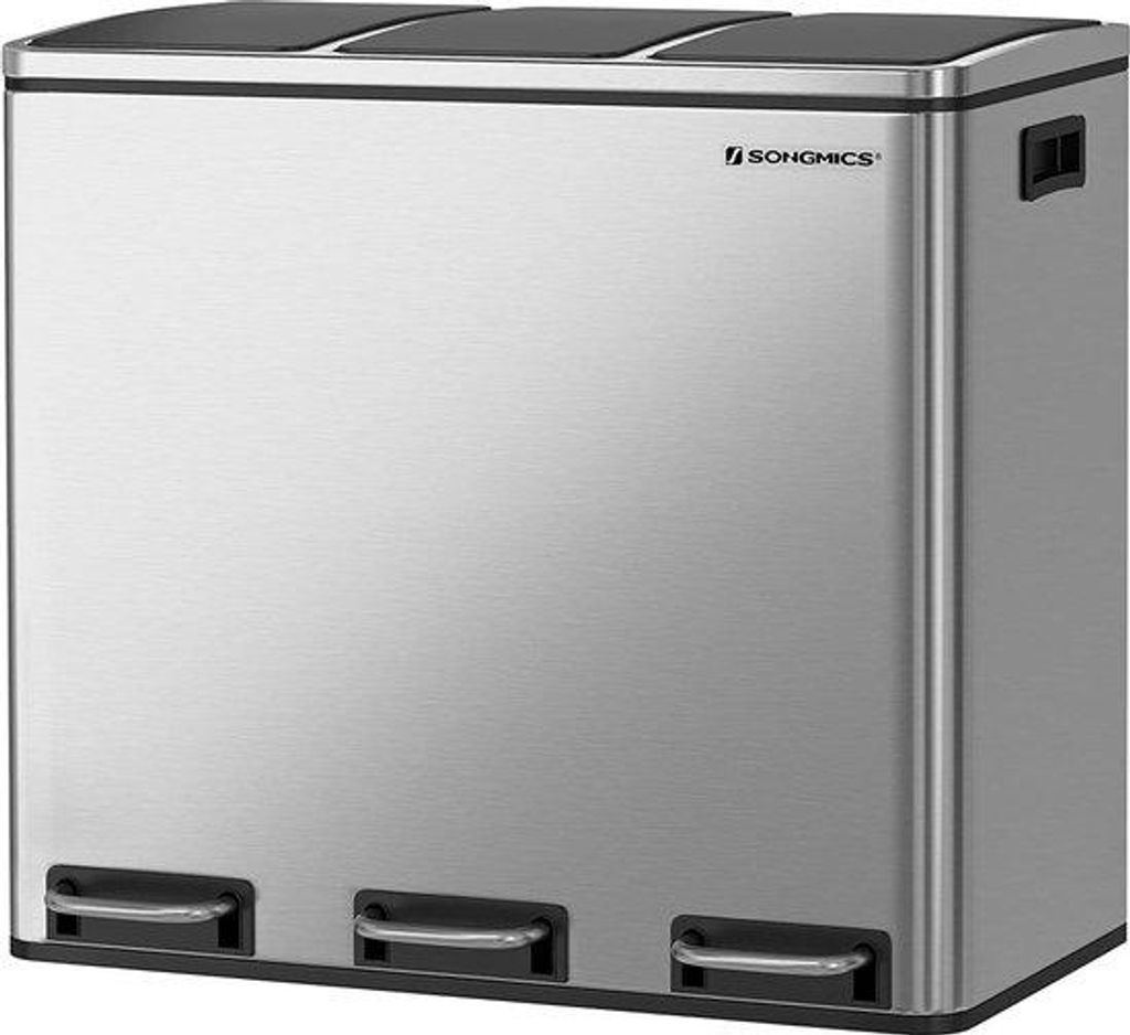 Küchenmüllcontainer - 3 Fach - Abfalltrennsystem - Abfallbehälter für die Küche - 54 Liter (3 x 18 L) - Chrom