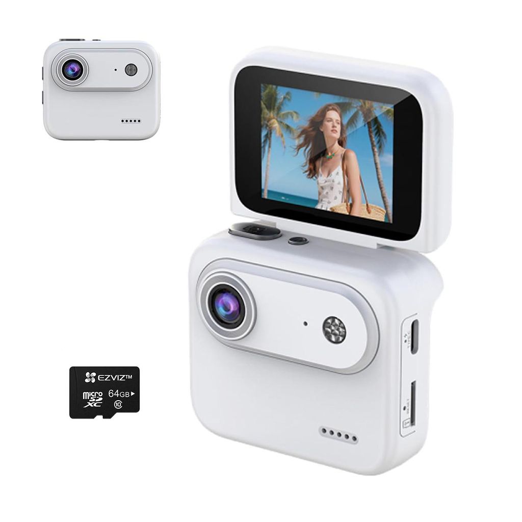 Mini-Sportkamera 4K mit 143° Weitwinkel, 2“ klappbares Display, Bildstabilisierung, bis 128GB Speicher, USB Type-C, ideal für VLOG, Reisen, Abe...