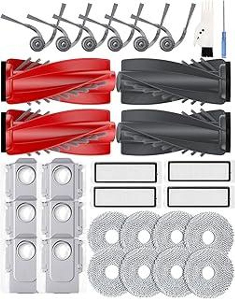 Yivy 30 Stück Zubehör für Roborock Qrevo Curv/Curv S5X/Edge/Edge S5A/S5V/P20 Pro Ersatzteile: 4 Hauptbürste,6 Seitenbürsten,4 HEPA-Filter,6 St...