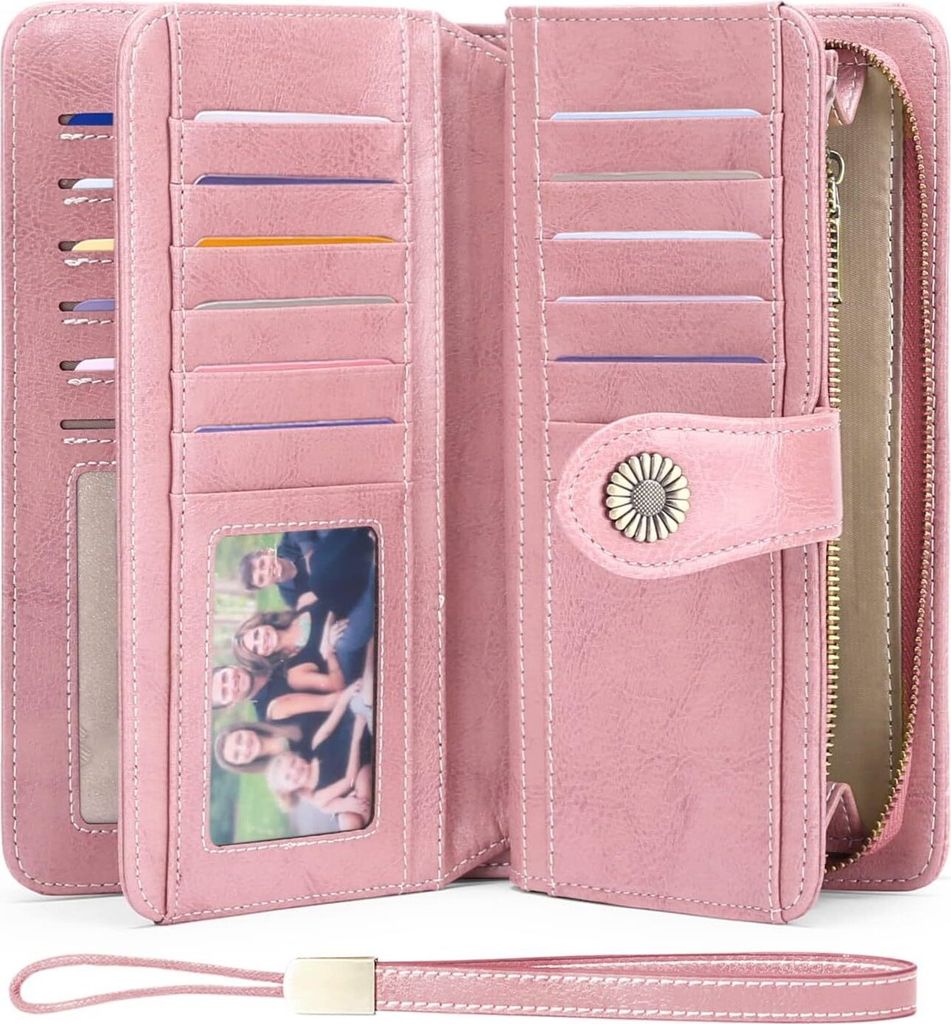 Geldbörse Portmonee Gross Frauen Clutch (Damaen Groß Vintage Leder Geldbörse, Damen Portemonnaie mit RFID Schutz), mit 24 Kartenfächer Portemon...