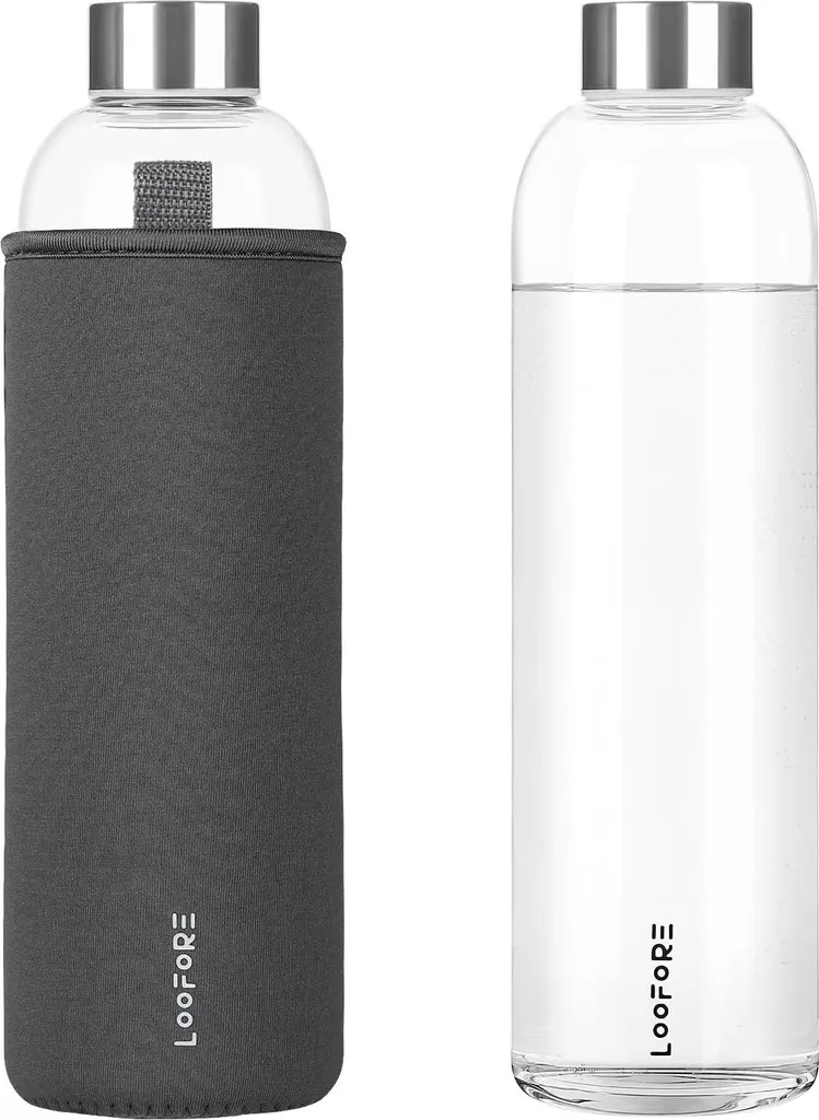Borraccia Vetro 1 Litro LOOFORE per Famiglia - Sicura e Lavabile 1000ml
