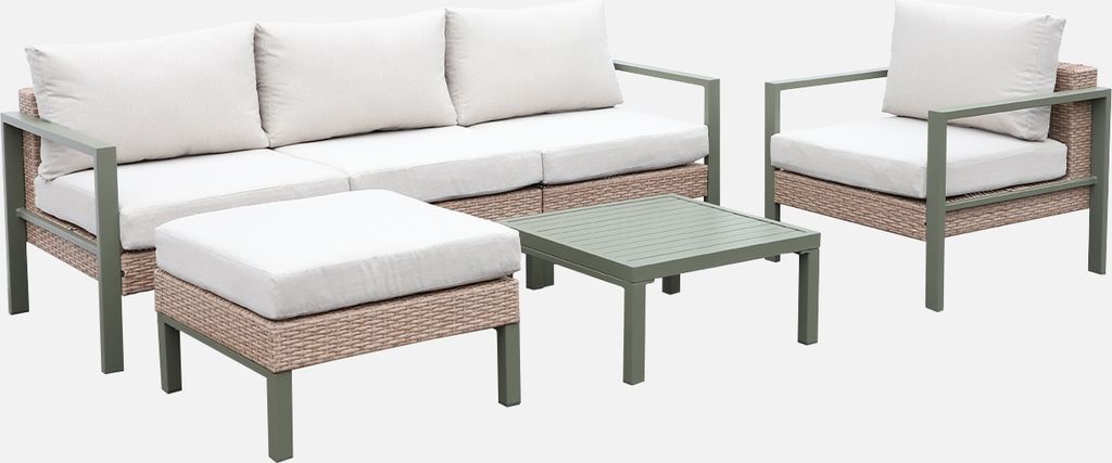 sweeek - Gartenlounge-Set Aluminium und Polyrattan, 5 Sitzplätze - Khaki