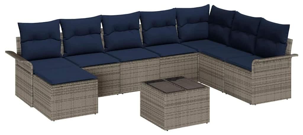 “2026 Modern“ Grau Gartensofa-set mit Kissen 9 pcs Grau Poly-Rattan - Designermöbel 24859 - Gartenmöbel-Set Terrassenmöbel Lounge Set