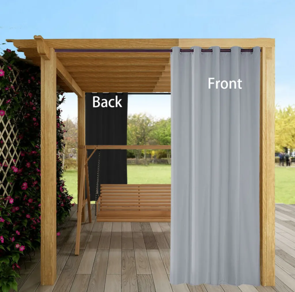 Topchances Lot de 2 Rideaux Extérieurs Occultants Gris 137x213 cm Oeillets