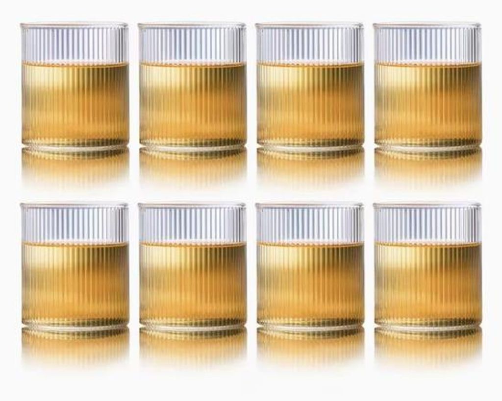 Japanse Stijl Glazen Set aus Borosilicaatglas, 8 Stück, 350 ml, vertikale Streep, für heiße und kalte Getränke, Geschirrspülerfest