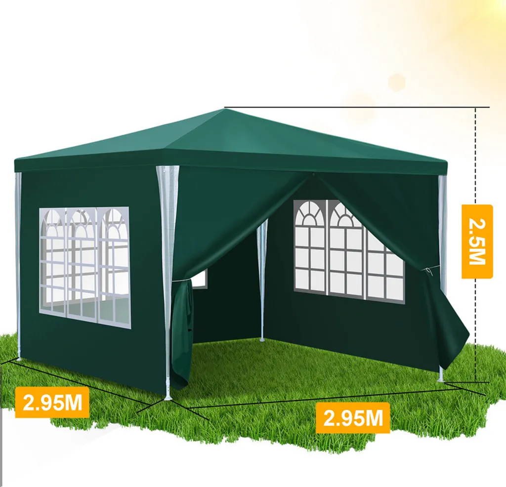 Gazebo da Esterno Hengda 3x3m Verde con Pannelli Laterali Rimovibili - 2