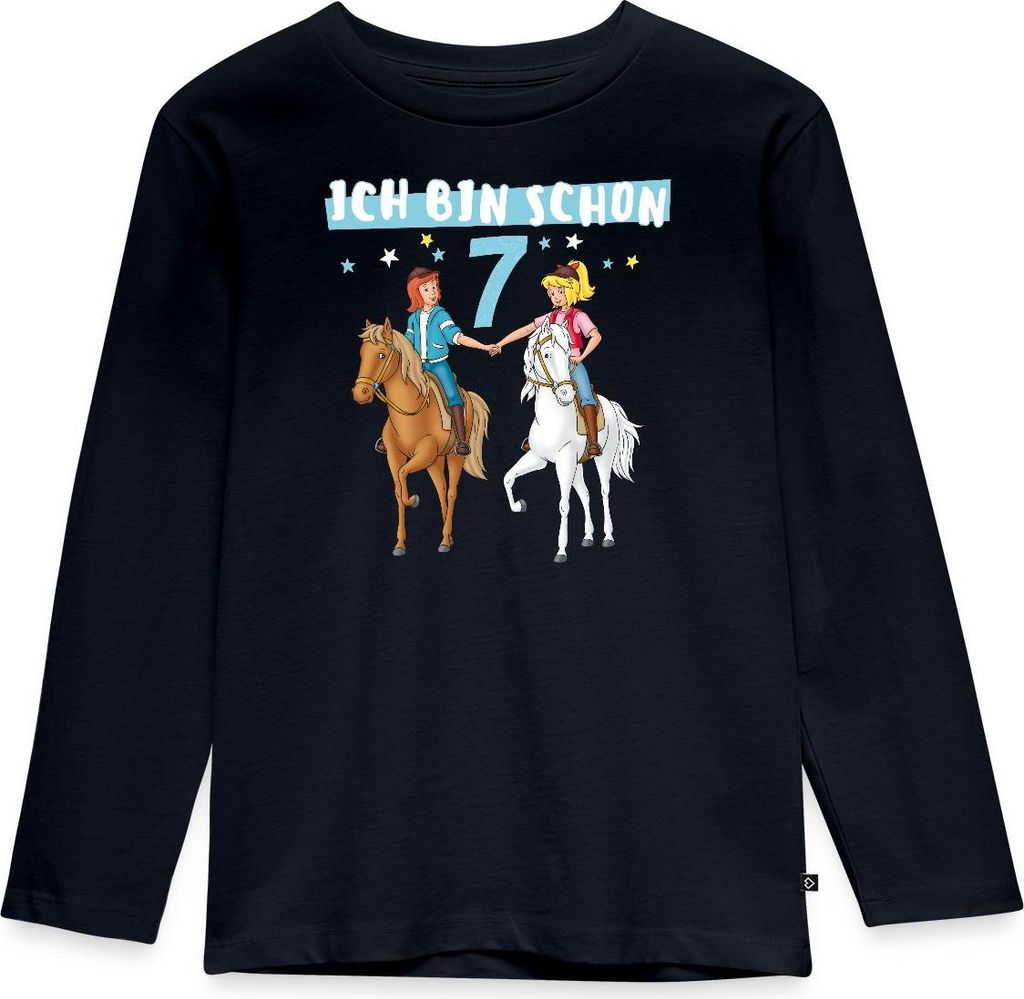 Spreadshirt Bibi & Tina Geburtstag Ich Bin Schon Sieben Kinder Premium Langarmshirt, 98/104 (2 Jahre), Navy