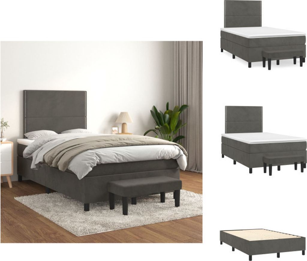 vidaXL Boxspringbett mit Matratze Dunkelgrau 120x200 cm Samt - Betten & Bettgestelle