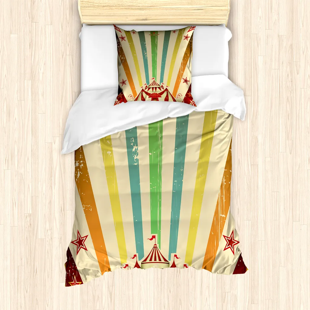 ABAKUHAUS Set copripiumino Rainbow per letti singoli, Old Circus Messe, antiacaro, adatto a chi soffre di allergie, con federa, 135 cm x 200 cm - 80 x 80 cm, multicolore