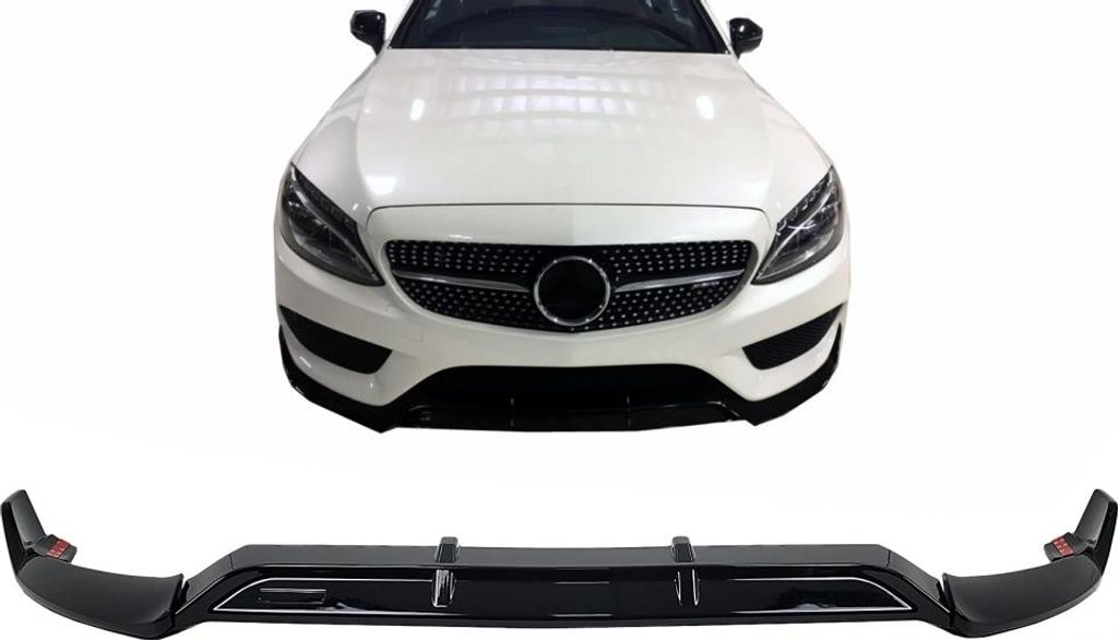 Stoßfängerlippe für Mercedes C W205 S205 A205 C205 14-19 Sport Line Glänzend Schwarz.