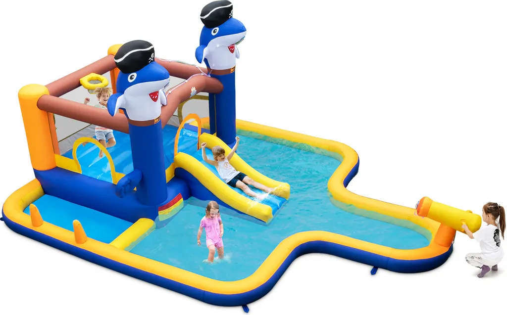 Château gonflable XXL 578cm avec toboggan eau et mur d'escalade enfant