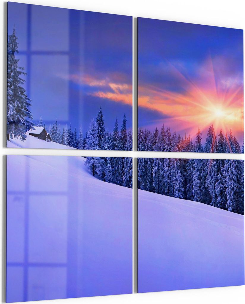 DEQORI Glasbild Echtglas 4x50x50 cm 'Berg-Winterlandschaft' Wandbilder XXL groß