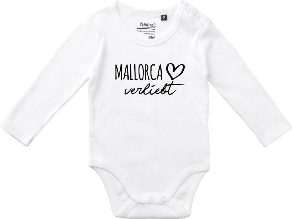Huuraa Baby Body Mallorca verliebt 62 White Baumwolle Fairtrade Langarmbody Geschenkidee