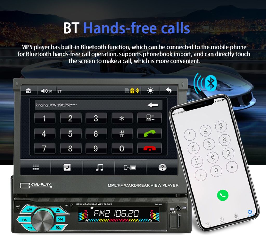7palcové autorádio Bluetooth MP5 přehrávač FM rádio Obrázek produktu 6