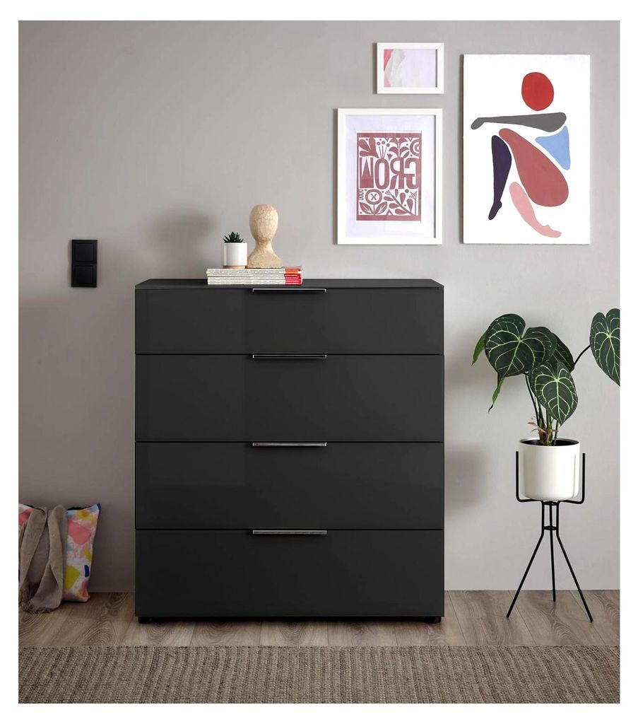 Kommode in Anthrazit mit Glasfront, Korpus in Anthrazit und Oberboden aus Glas sowie Schubladen für Ihren Wohnbereich - 90 x 99 x 40 cm (B/H/T)