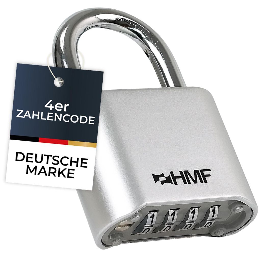 HMF Zahlenschloss Vorhängeschloss mit 4-stelligem Zahlencode in Silber