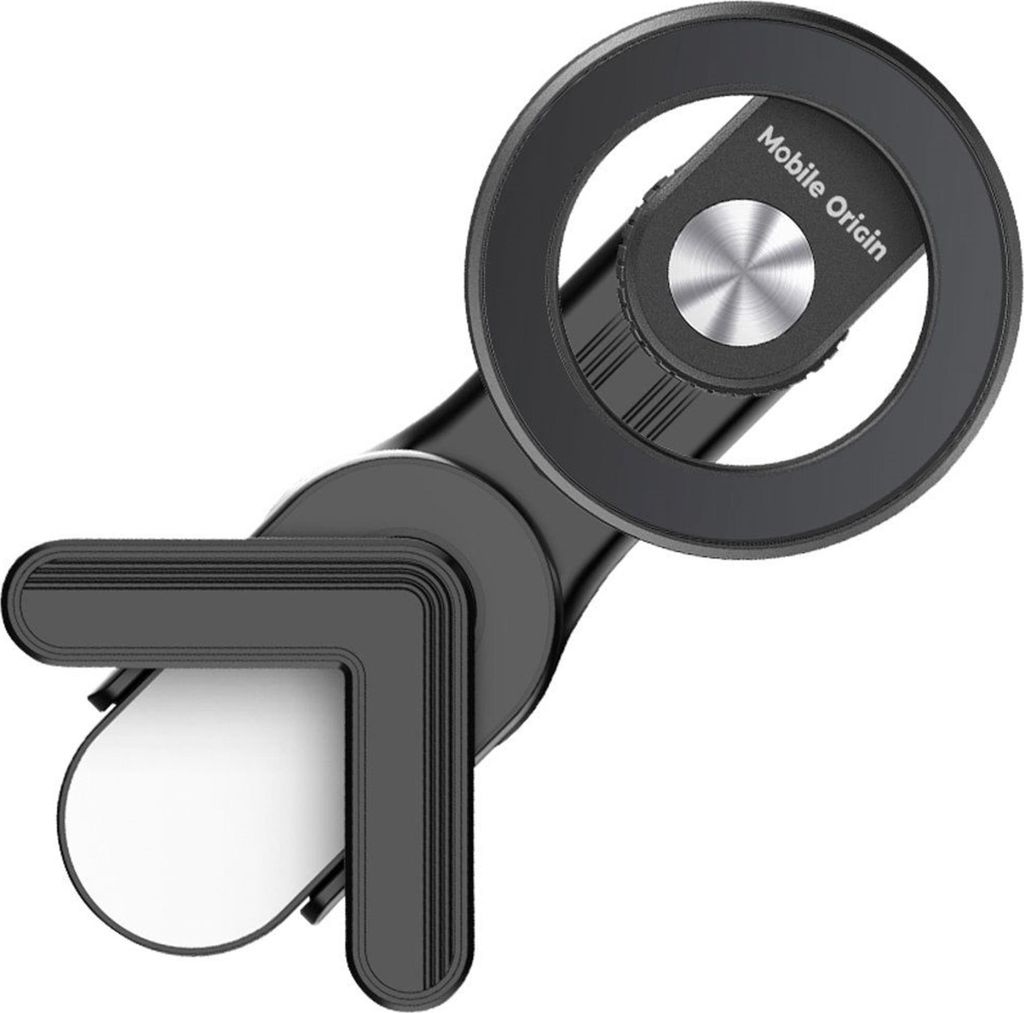 A close-up, top-down view of a black car phone mount.