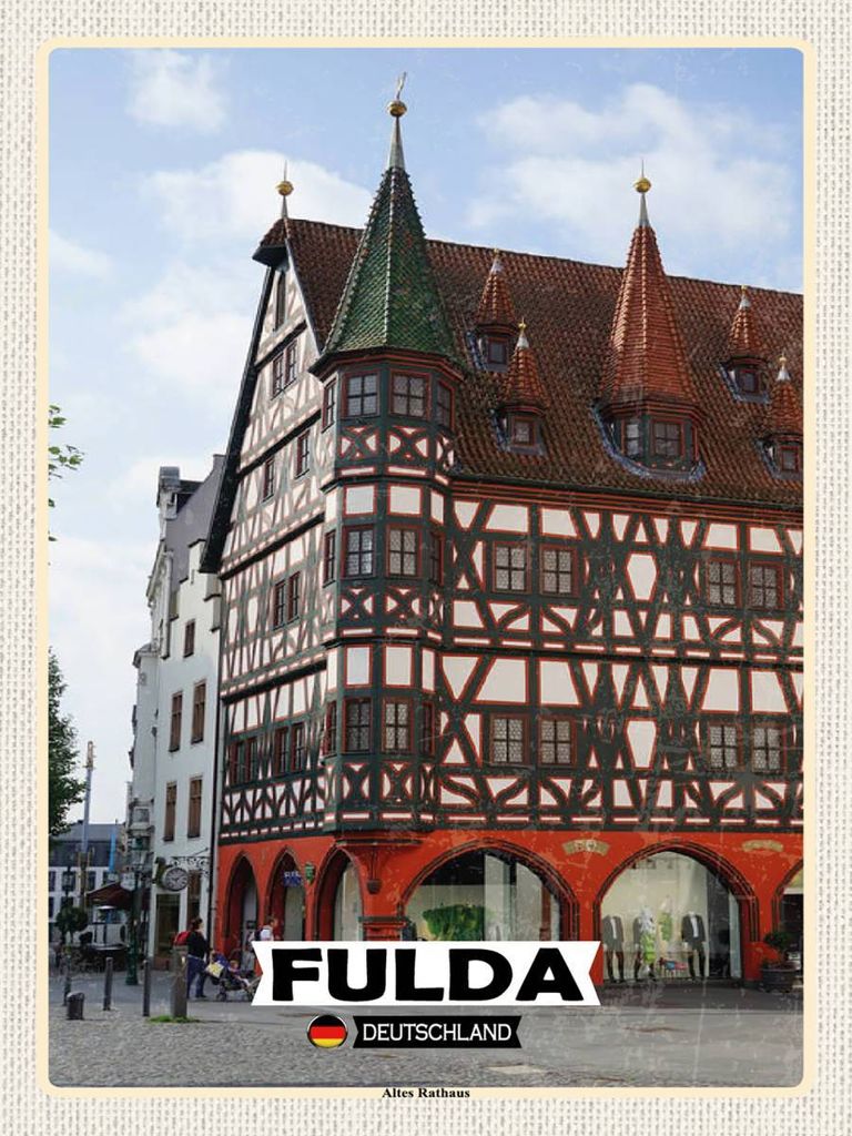 vianmo Holzschild 40x30 cm Fulda Altes Rathaus Bildmotiv Reisemotiv Abenteuer Reisen